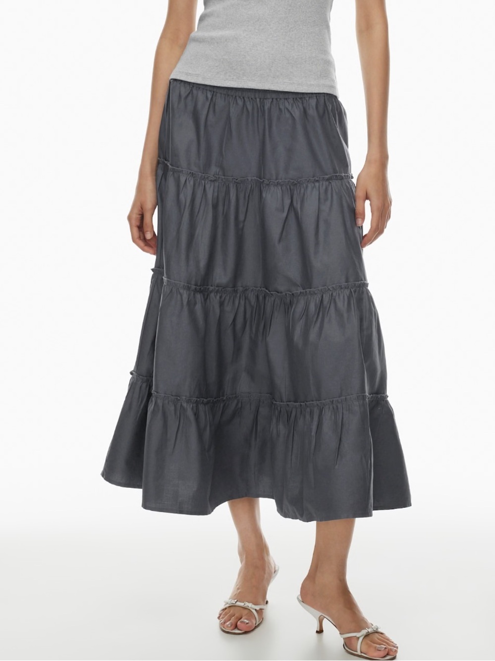 Sunday Best Mars Skirt Midi Tiered Ruffled Elastic Waistband Lined Aritzia